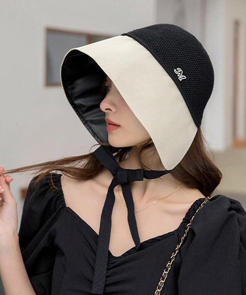 Style Beige Black Patchwork Neck TIie Bucket Hat LY542