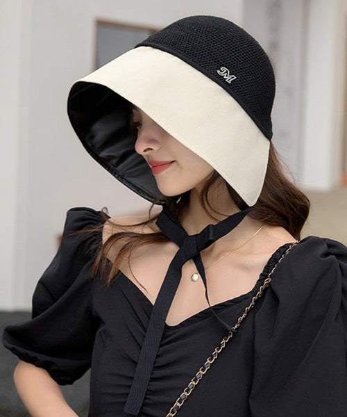 Style Beige Black Patchwork Neck TIie Bucket Hat LY542