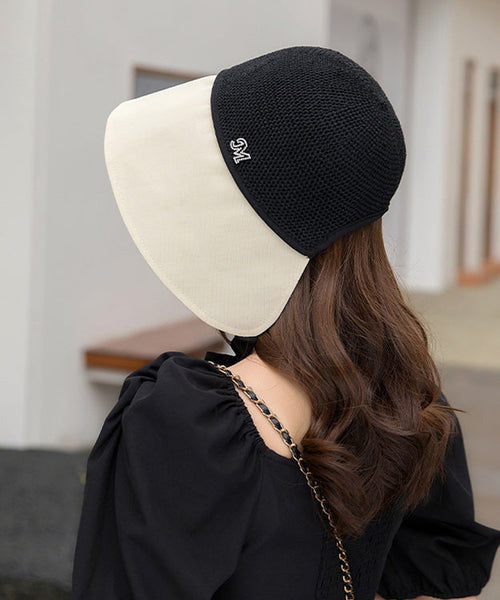 Style Beige Black Patchwork Neck TIie Bucket Hat LY542
