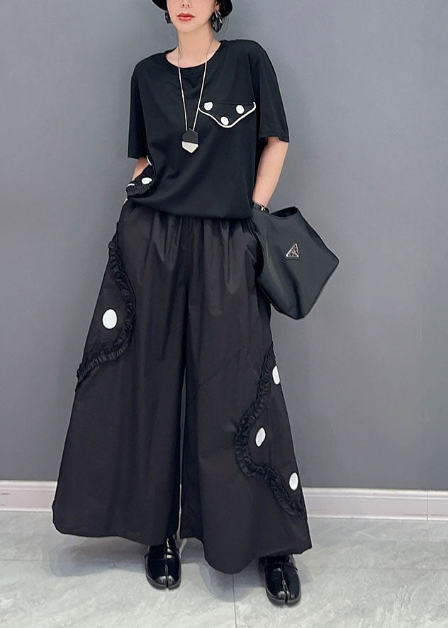 Style Black Ruffled Oversized Cotton Two Pieces Set Summer LY1575