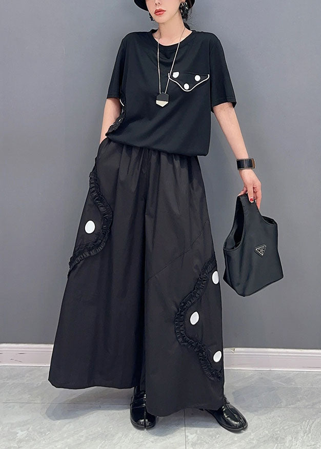 Style Black Ruffled Oversized Cotton Two Pieces Set Summer LY1575