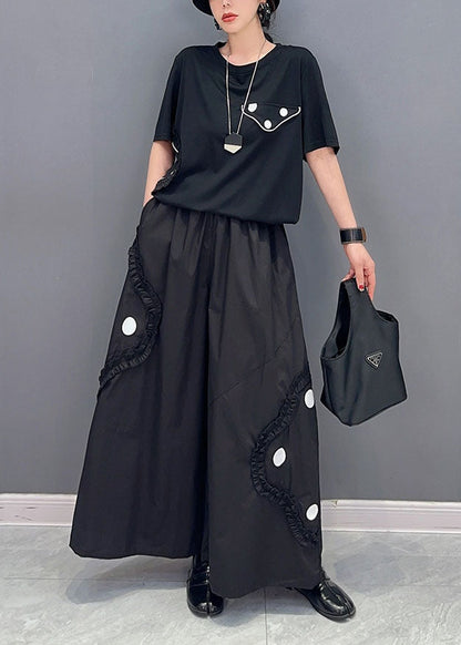 Style Black Ruffled Oversized Cotton Two Pieces Set Summer LY1575