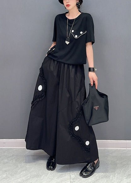 Style Black Ruffled Oversized Cotton Two Pieces Set Summer LY1575