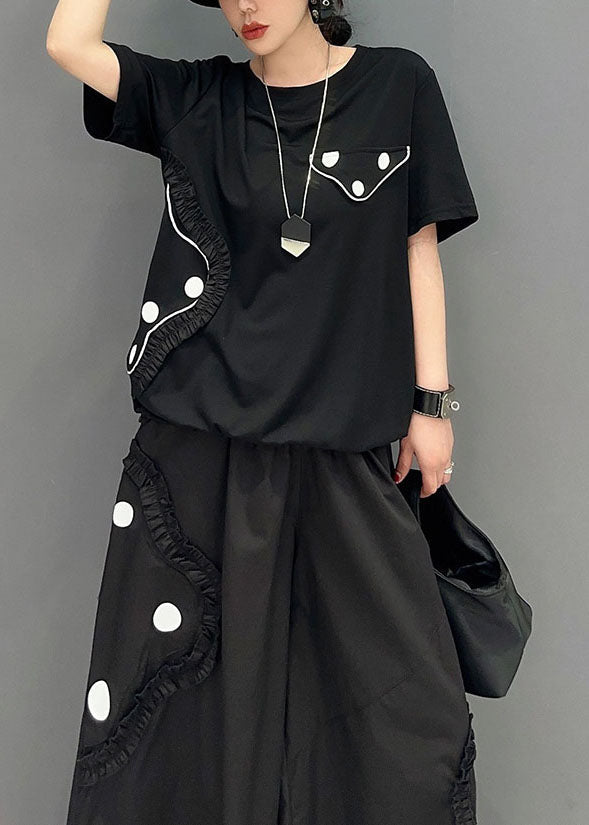 Style Black Ruffled Oversized Cotton Two Pieces Set Summer LY1575