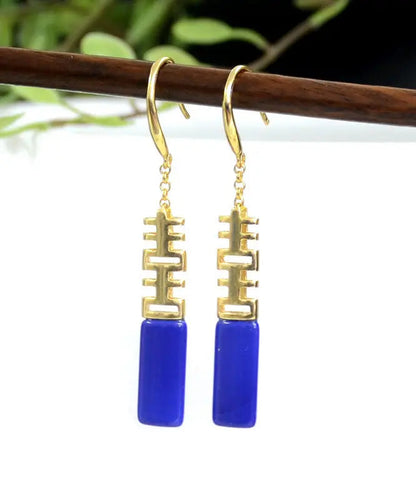 Style Blue Ore Sterling Silver Inlaid Cuboid Drop Earrings Ada Fashion