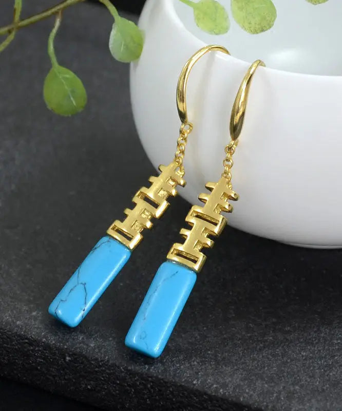 Style Blue Ore Sterling Silver Inlaid Cuboid Drop Earrings Ada Fashion