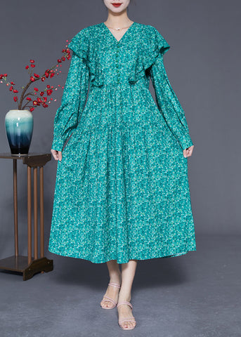 Style Blue Ruffles Patchwork Exra Large Hem Long Dress Spring LY1837