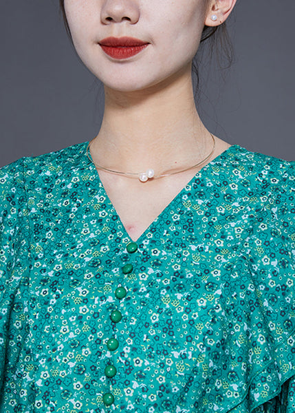 Style Blue Ruffles Patchwork Exra Large Hem Long Dress Spring LY1837