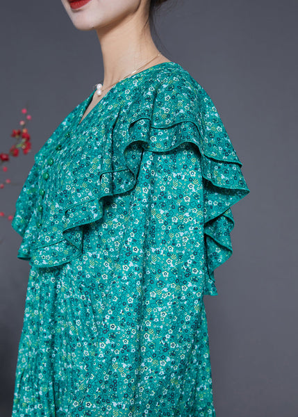 Style Blue Ruffles Patchwork Exra Large Hem Long Dress Spring LY1837