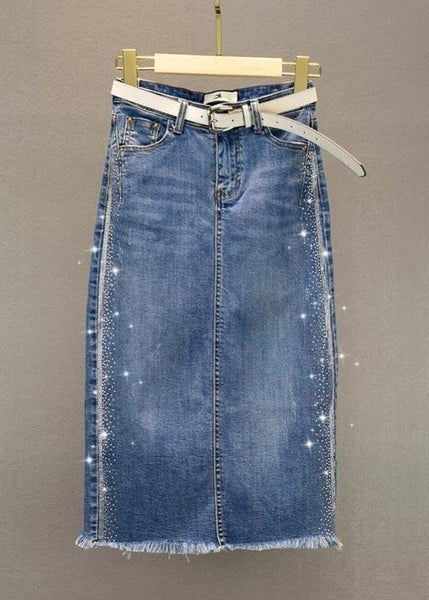 Jupe d'été à empiècements de zircon et ceinture bleue Style TY1040