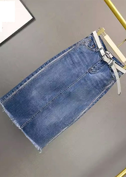 Jupe d'été à empiècements de zircon et ceinture bleue Style TY1040