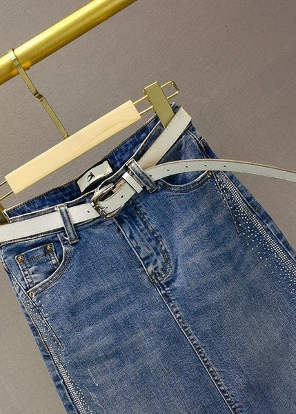 Jupe d'été à empiècements de zircon et ceinture bleue Style TY1040