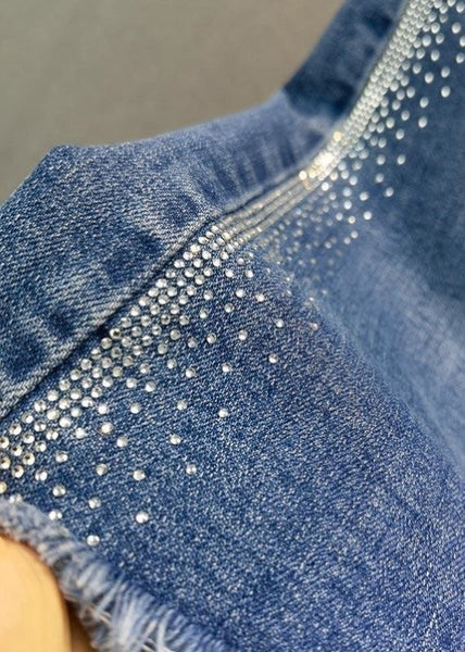 Jupe d'été à empiècements de zircon et ceinture bleue Style TY1040