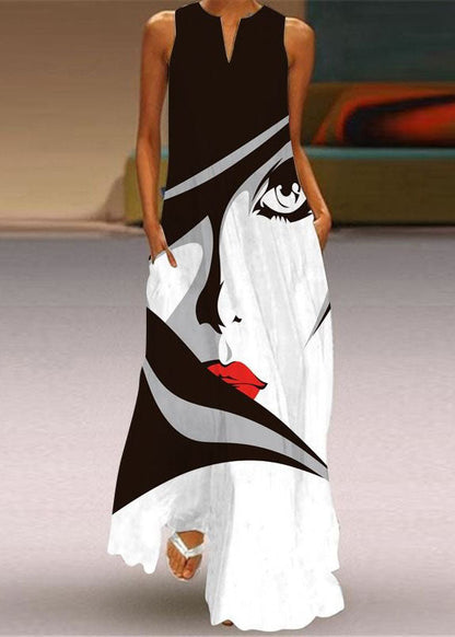 Style Colorblock V Neck Print Chiffon Dress Summer LY1928