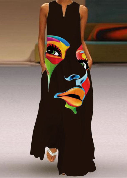 Style Colorblock V Neck Print Chiffon Dress Summer LY1928