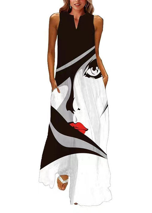 Style Colorblock V Neck Print Chiffon Dress Summer LY1928