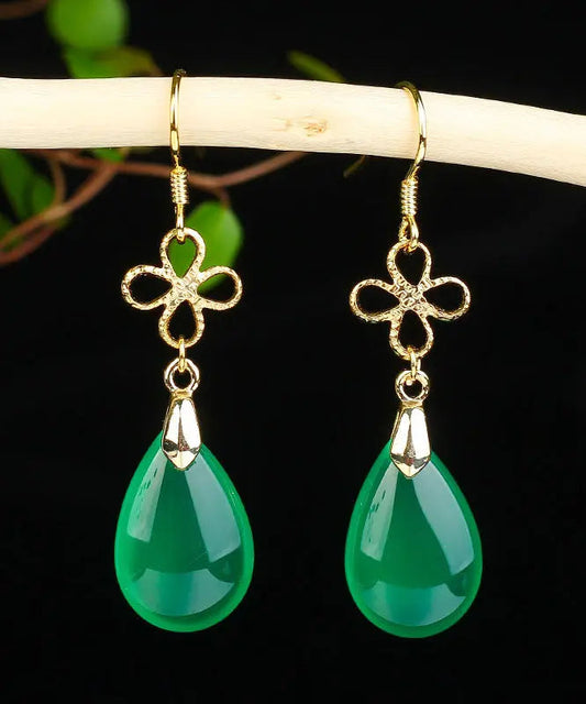 Style Green Sterling Silver Overgild Water Drop Chalcedony Drop Earrings Ada Fashion