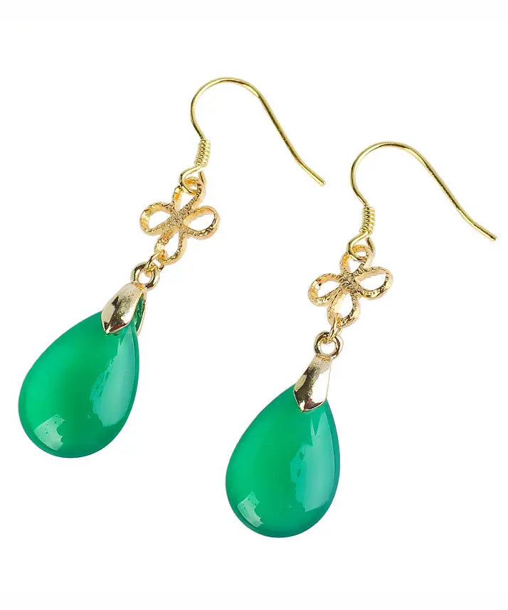 Style Green Sterling Silver Overgild Water Drop Chalcedony Drop Earrings Ada Fashion