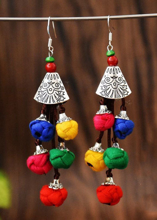 Style Multicolour Cotton Ball Silver Drop Earrings HE1001