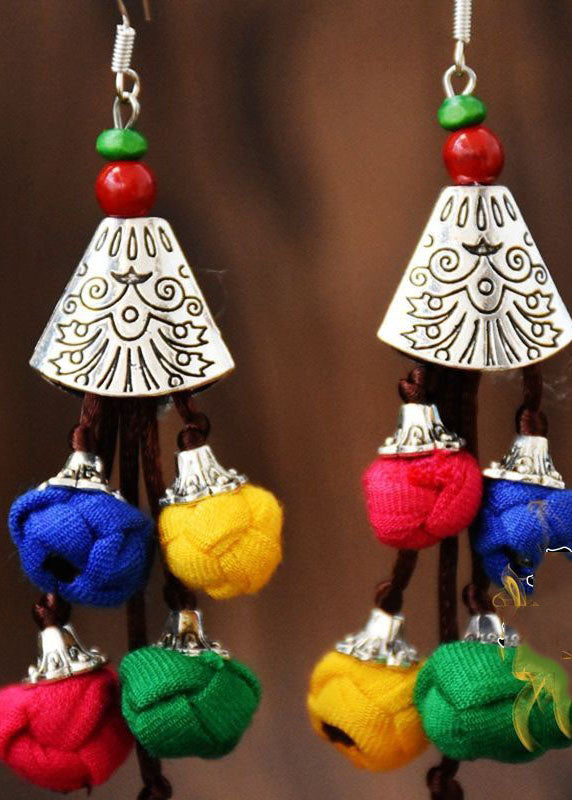 Style Multicolour Cotton Ball Silver Drop Earrings HE1001