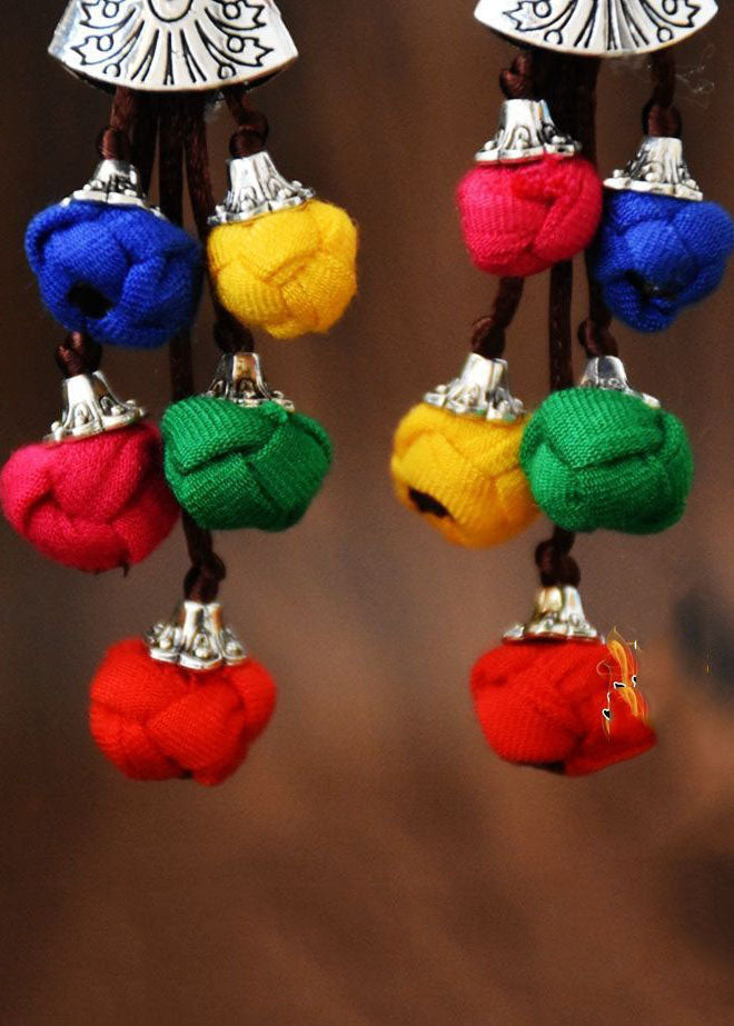 Style Multicolour Cotton Ball Silver Drop Earrings HE1001