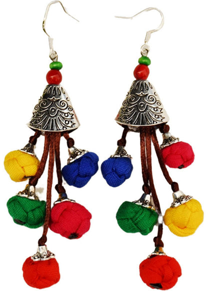 Style Multicolour Cotton Ball Silver Drop Earrings HE1001