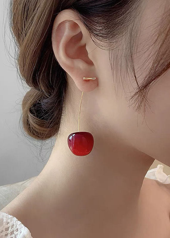 Style Red Cherry Made Of Acrylic Silver Drop Earrings HE1005