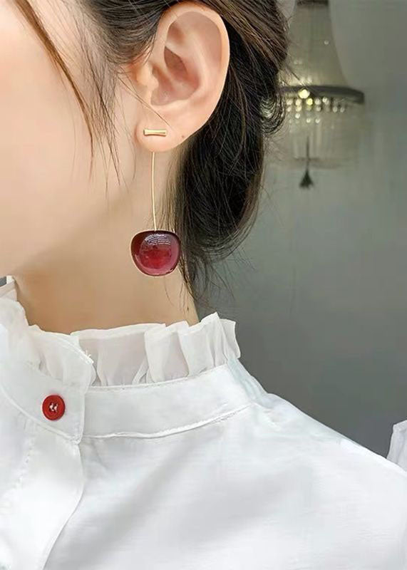 Style Red Cherry Made Of Acrylic Silver Drop Earrings HE1005