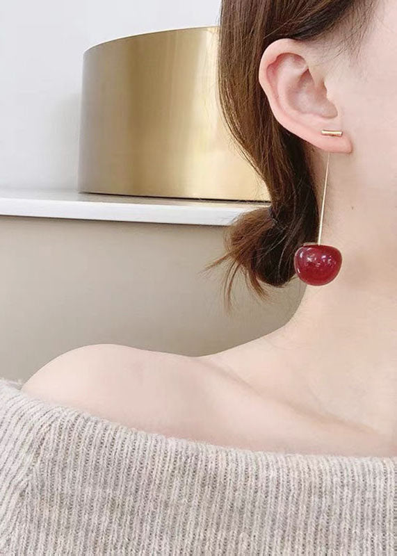 Style Red Cherry Made Of Acrylic Silver Drop Earrings HE1005