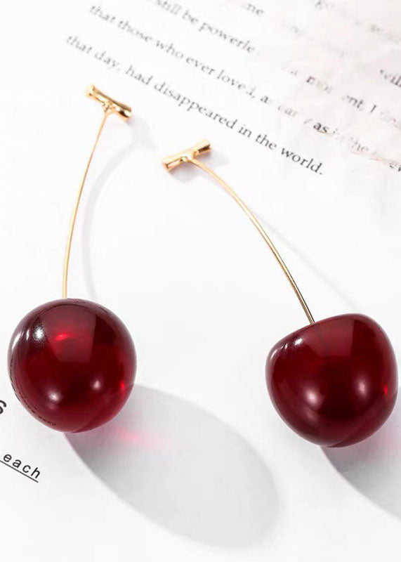 Style Red Cherry Made Of Acrylic Silver Drop Earrings HE1005