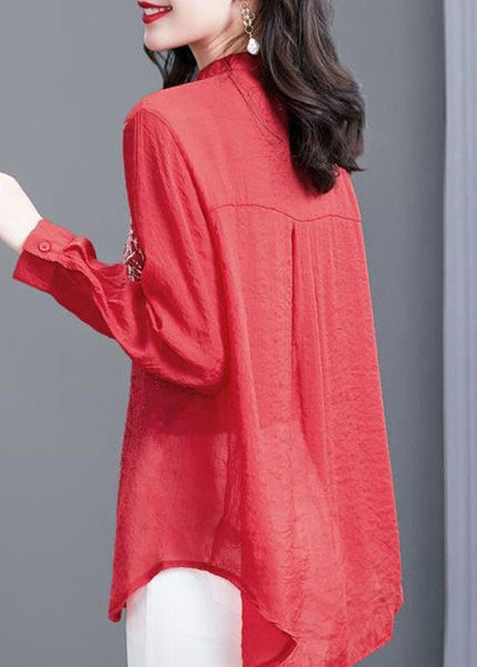 Style Red V Neck Print Patchwork Chiffon Shirts Spring LY1478
