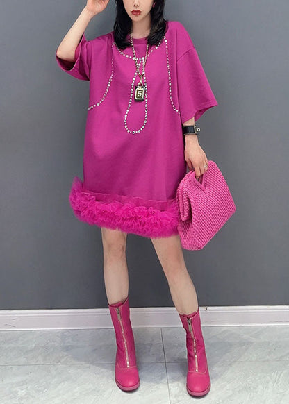 Style Rose Tulle Ruffled Zircon Patchwork Cotton Dress Summer LC0341