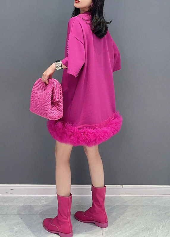 Style Rose Tulle Ruffled Zircon Patchwork Cotton Dress Summer LC0341