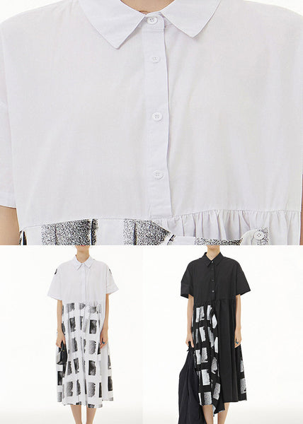 Style White Peter Pan Collar Geometric Patchwork Cotton Dress Summer LY1159