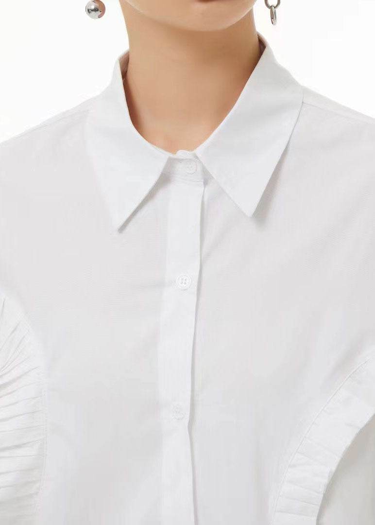 Style White Peter Pan Collar Wrinkled Cotton Shirt Top Summer LC0132