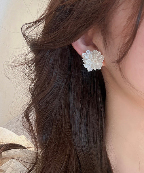 Style White Sterling Silver Acrylic Floral Stud Earrings LY1790
