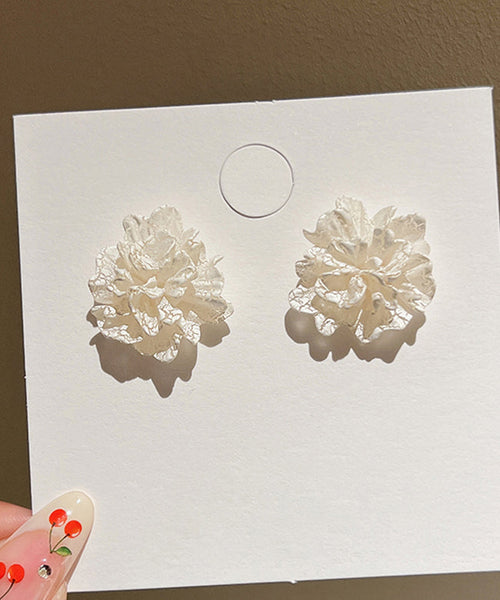 Style White Sterling Silver Acrylic Floral Stud Earrings LY1790