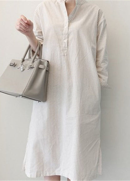 Style White Striped Patchwork Cotton Shirts Dress Spring LC0460