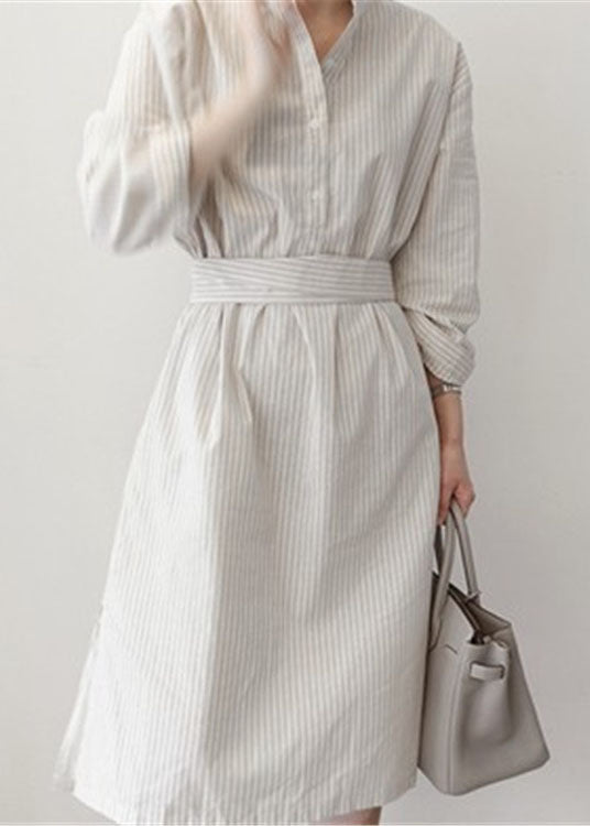 Style White Striped Patchwork Cotton Shirts Dress Spring LC0460