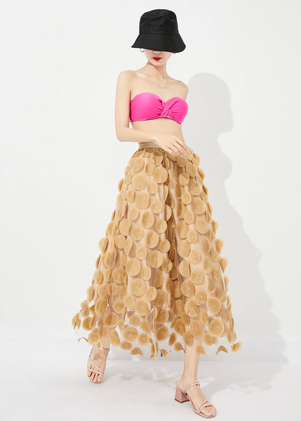 Jupe en tulle jaune taille haute à ourlet extra large, style été LY0817
