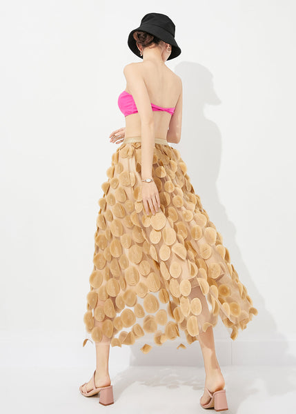 Jupe en tulle jaune taille haute à ourlet extra large, style été LY0817