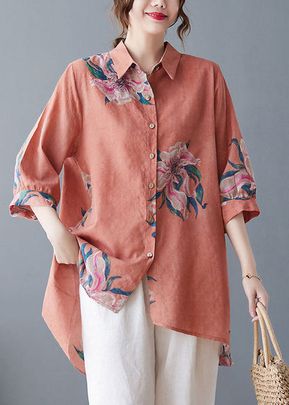 Style Yellow Oversized Print Cotton Shirt Top Half Sleeve LY1499