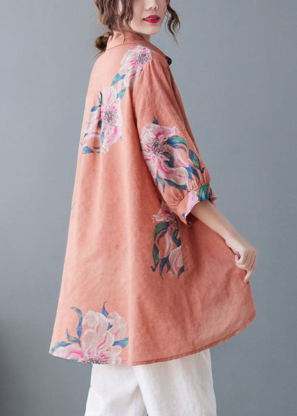 Style Yellow Oversized Print Cotton Shirt Top Half Sleeve LY1499