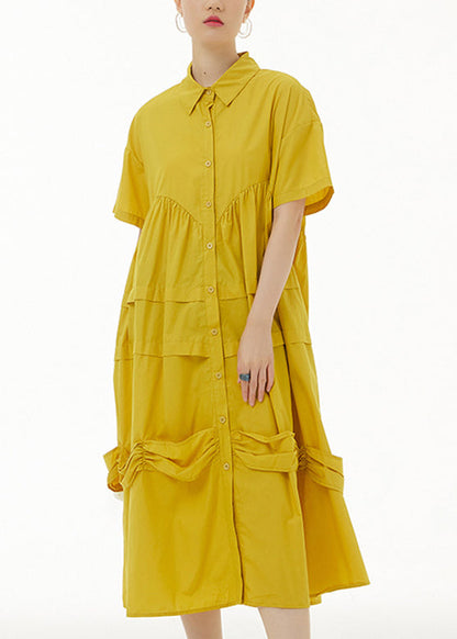 Style Yellow Patchwork Solid Maxi Dresses Summer LY1186