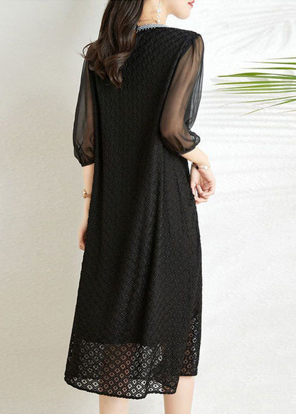 Stylish Black Embroideried Patchwork Lace Robe Dresses Half Sleeve LC0086