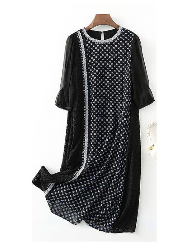 Stylish Black Embroideried Patchwork Lace Robe Dresses Half Sleeve LC0086