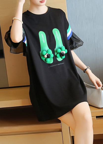 Stylish Black Original Design Patchwork Ruffles Cotton Mini Dresses Summer LY1408