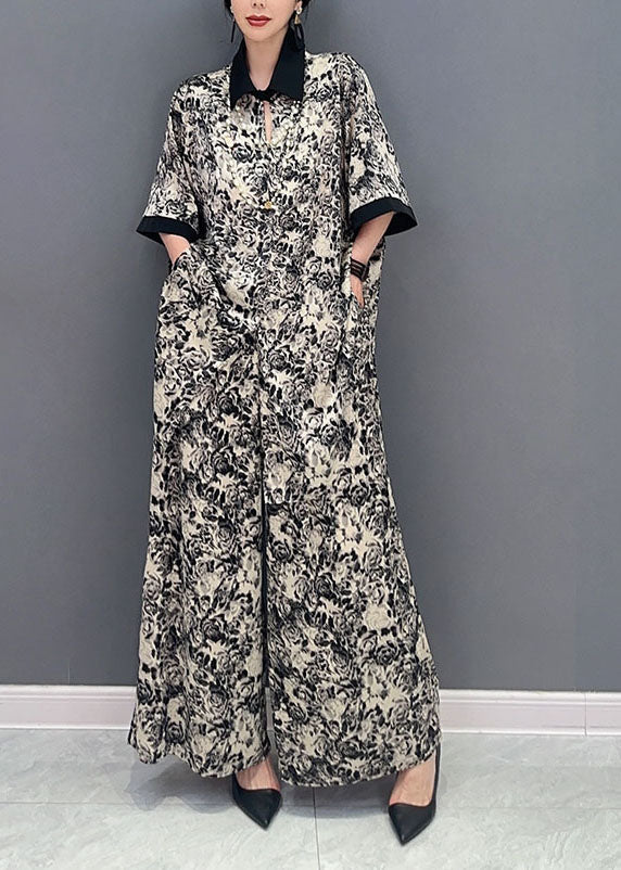 Stylish Black Print Oversized Draping Chiffon Two Pieces Set Summer LY1603