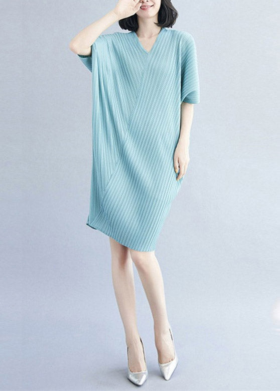 Stylish Blue V Neck Striped Patchwork Mid Dress Summer TI1008