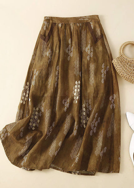 Jupe d'été élégante en lin patchwork imprimé froissé bleu LY0600